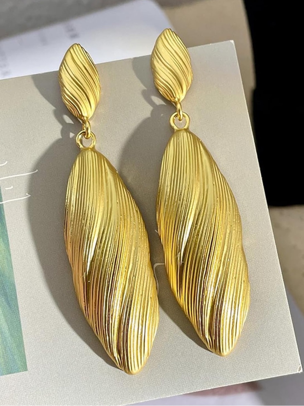 Zara Gold Textured Leaf Drop Earrings - Picture 1 of 6
